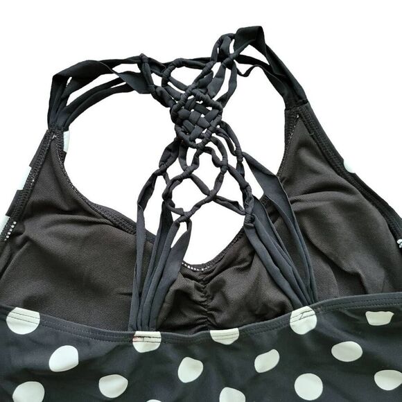 Bikini Tankini Black Polka Dots Braided Color Pop Two Piece Bathing Swim Suit - Picture 8 of 11